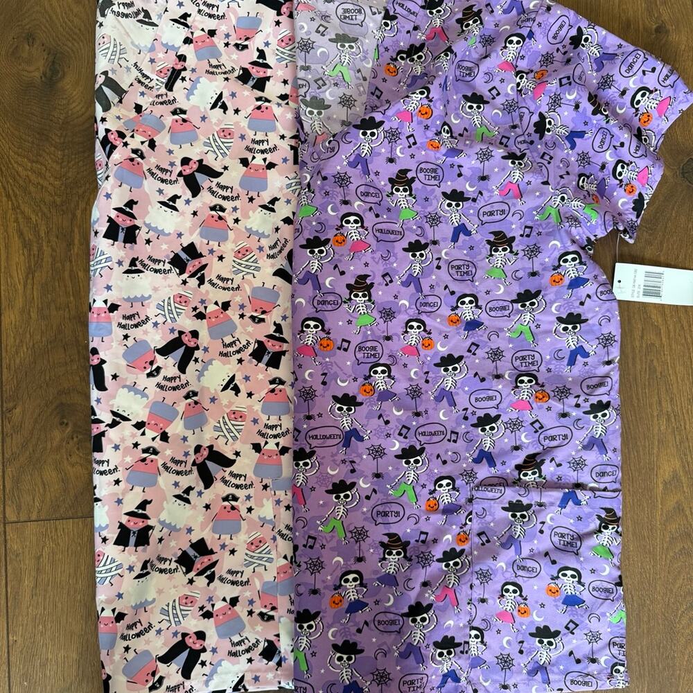 Two 2XL scrub tops for women Halloween